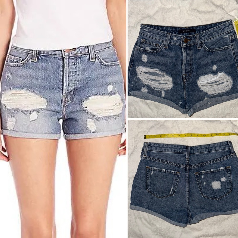 J Brand Denim Shorts – Women’s Distressed Cuffed Jean Cutoffs, Medium Wash